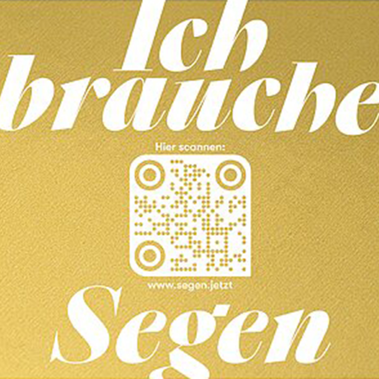 Goldener Hintergrund mit deutschem Text und weißem QR-Code für Segen.
