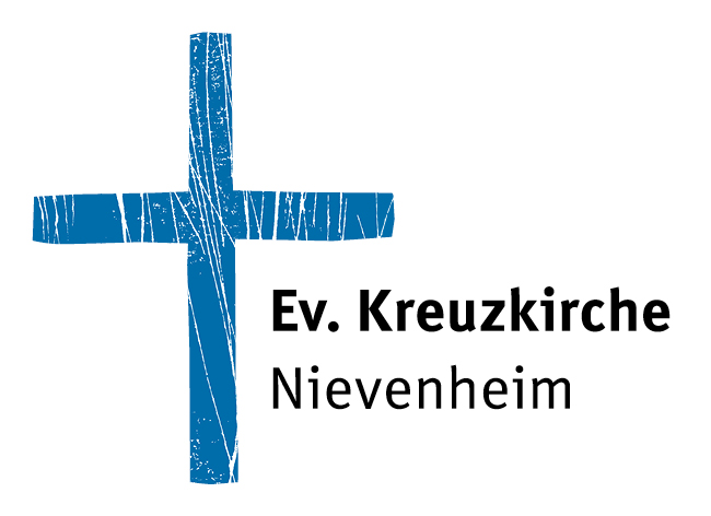 Blaues Kreuz-Logo mit „Ev. Kreuzkirche Nienheim“ Text.